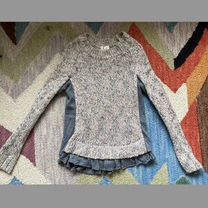 Anthropologie Moth Marbled Tan and Grey Ruffle Sweater